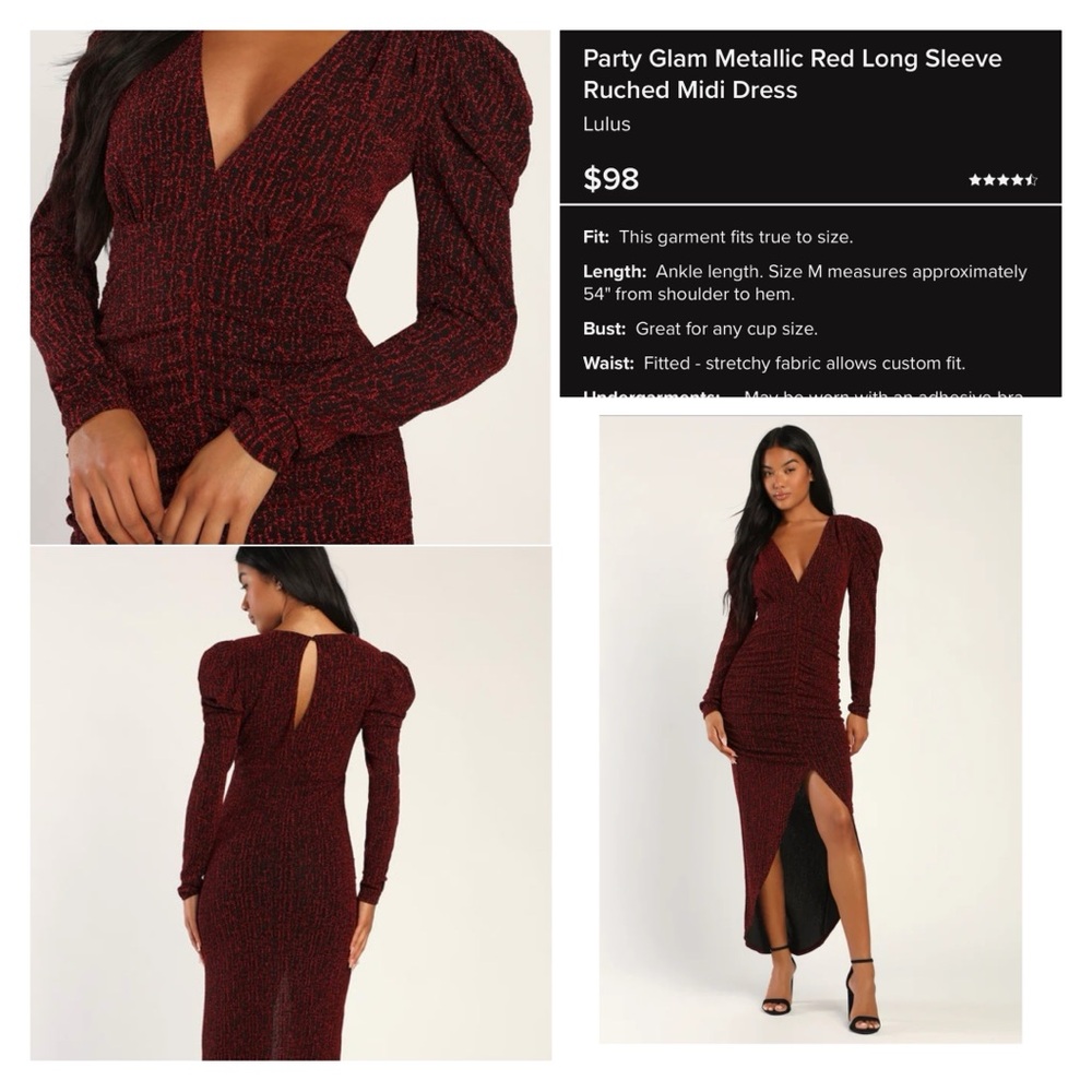 Lulu's Red Ribbed Puff Sleeve Bodycon Dress (Size M)